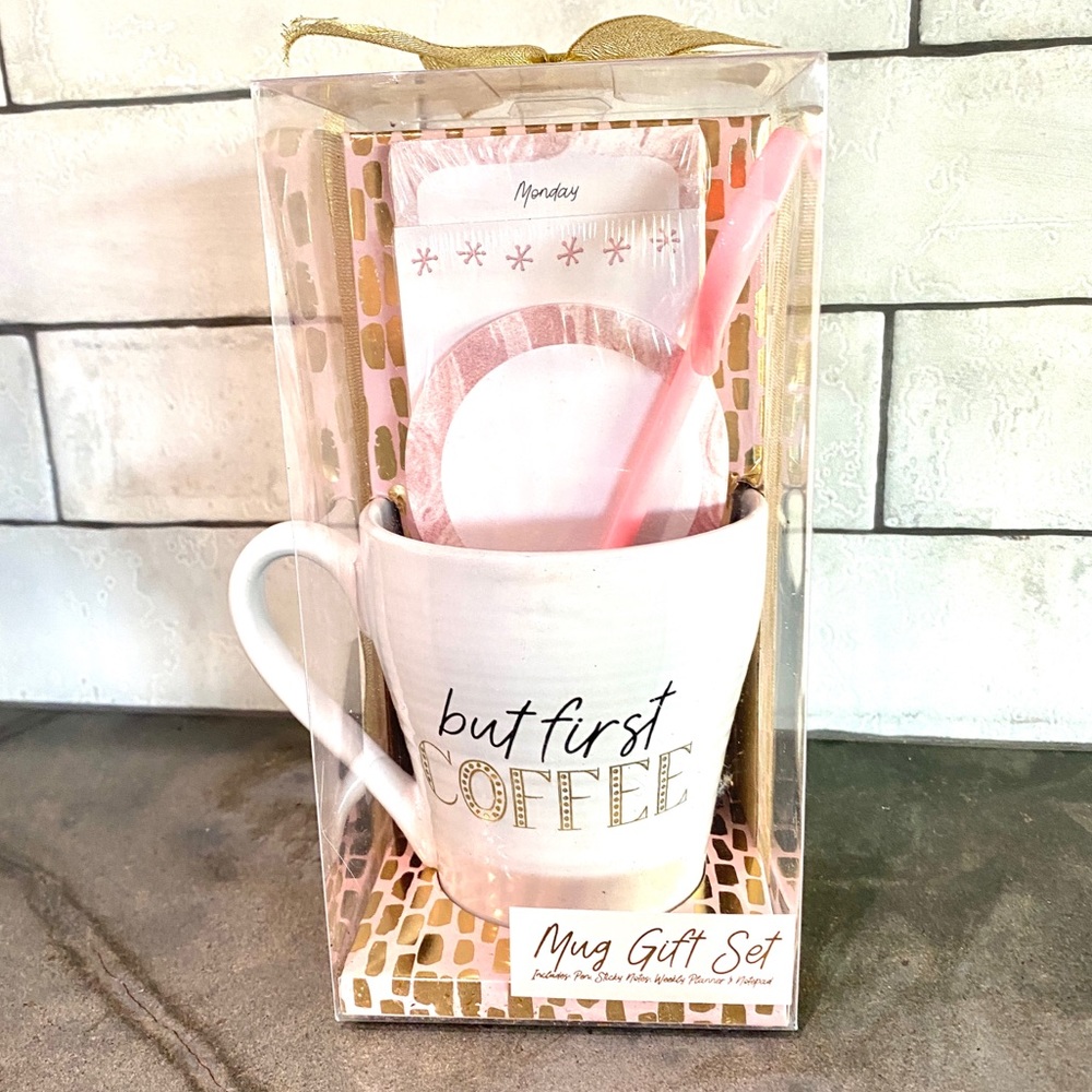 Francesca’s MUG SET BUT FIRST COFFEE pen notepad sticky note pad weekly planner